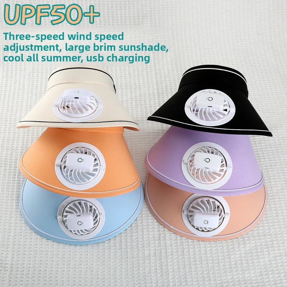 Summer Large Brim USB Charging Fan Sun Visor for Men and Women