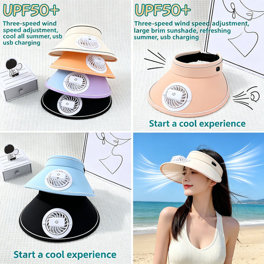 Summer Large Brim USB Charging Fan Sun Visor for Men and Women
